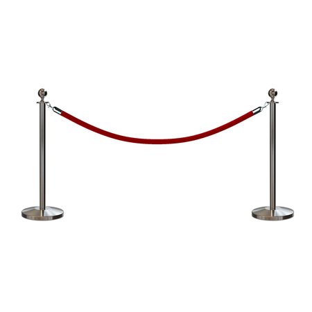 MONTOUR LINE Stanchion Post and Rope Kit Sat.Steel, 2 Ball Top1 Red Rope C-Kit-2-SS-BA-1-ER-RD-PS